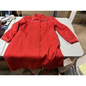 Vtg Bonders Red Trench Coat Long Button Front Slit Pockets Xl